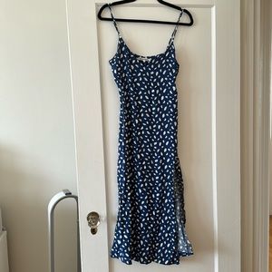 Reformation Blue and White Leaf Print Midi Dress